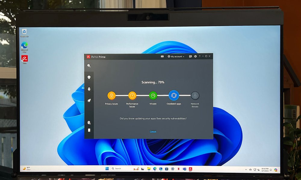 Avira Prime antivirus is shown on a PC monitor.