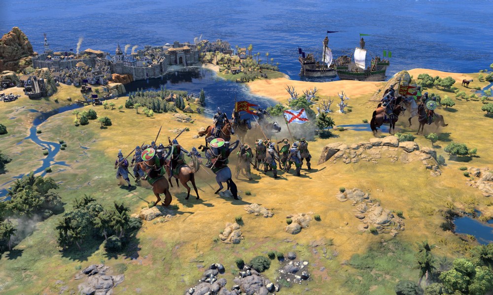 An army faces the ocean in Civilization 7.