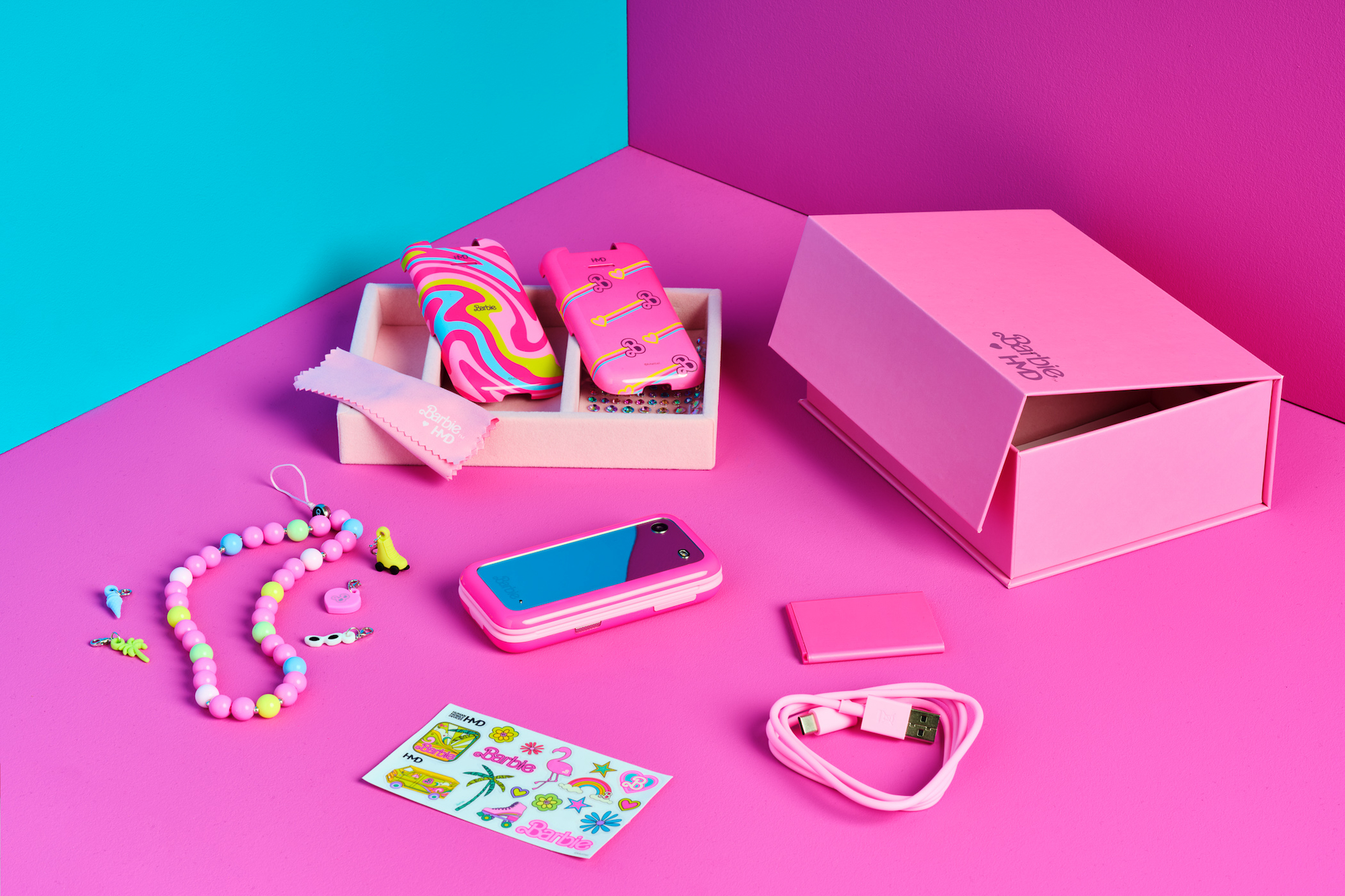 A promotional image showing the HMD Barbie Phone.