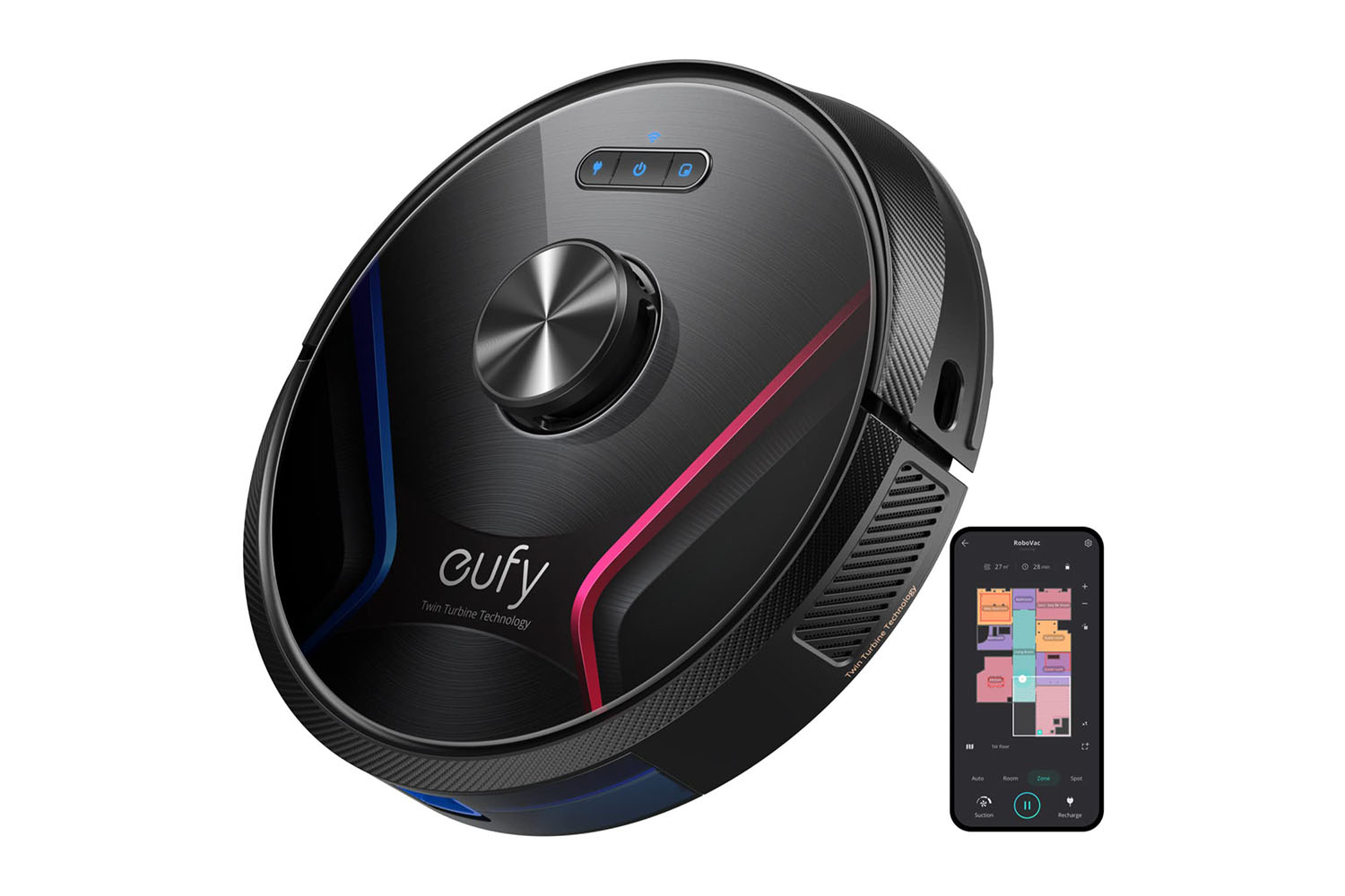 The Eufy X8 robot vacuum on a white background.