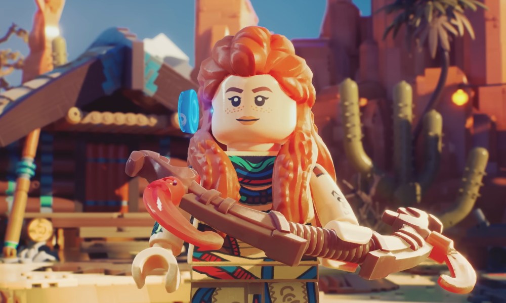 Aloy holds a bow in Lego Horizon Adventures.