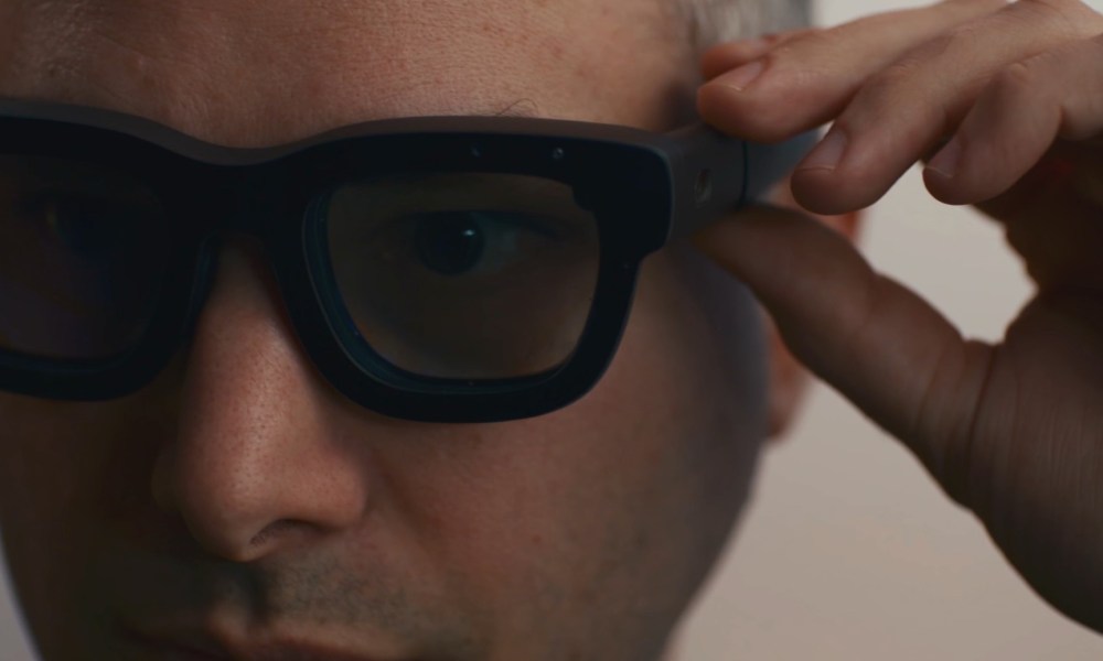 Close up of the Meta Orion AR glasses.