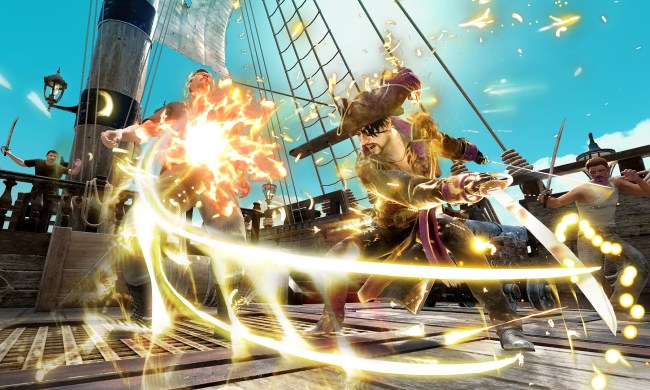 Majima slashes an enemy in Like a Dragon: Pirate Yakuza in Hawaii.