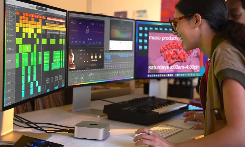 The M4 Mac mini being used in a workplace.