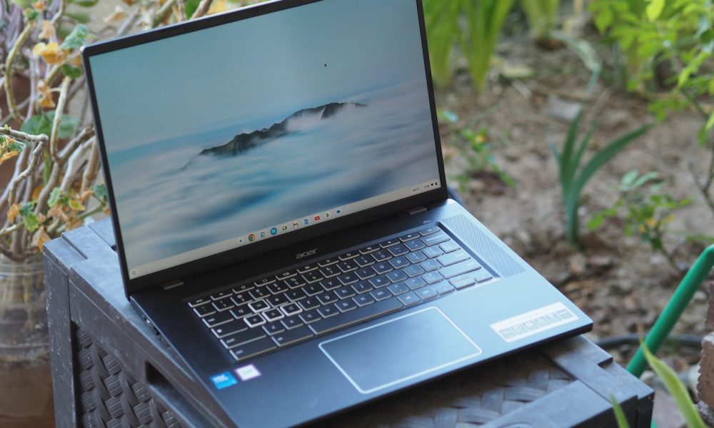 Acer Chromebook Plus 516 GE front angled view showing display and keyboard.