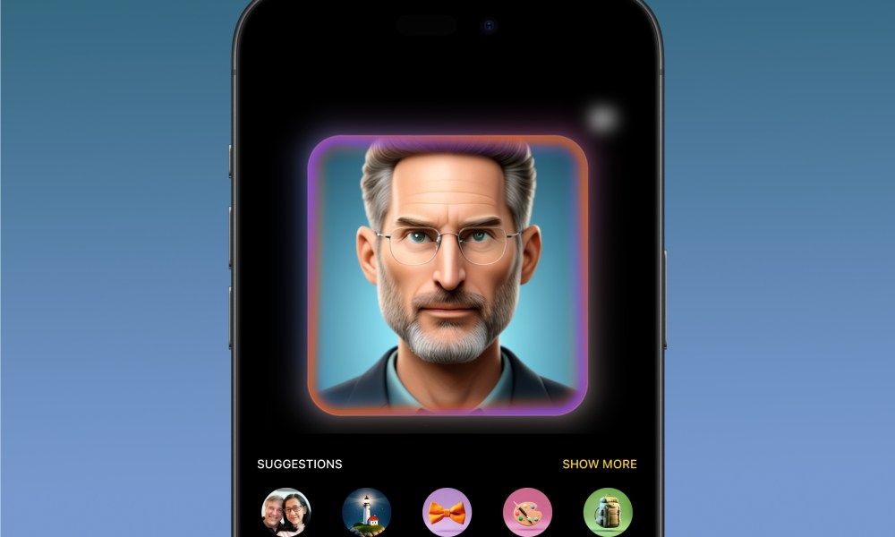 An iPhone showing an Apple Intelligence rendering of Steve Jobs in the Image Playground app.