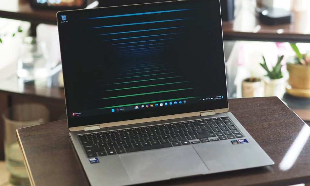 Samsung Galaxy Book5 Pro 360 front angled view showing display and keyboard.