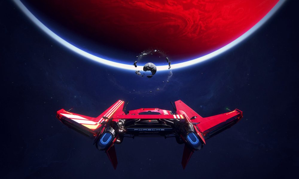 A ship flying near a big red planet in Intergalactic: The Heretic Prophet.