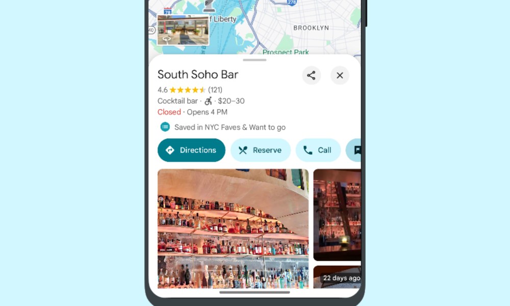 Screenshot of the new teal color in the Google Maps app.