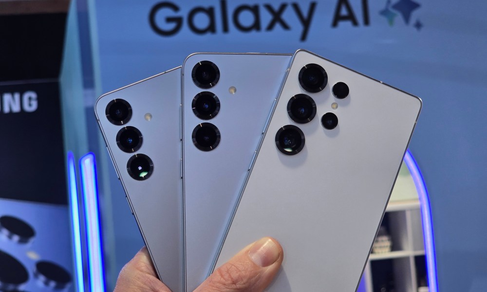 Samsung Galaxy S25 series in front of Galaxy AI sign