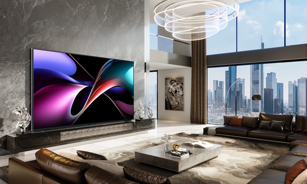 The Hisense 116UX TriChroma LED TV in a living room.