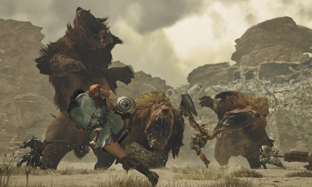 Two characters hunt a monster in Monster Hunter Wilds.