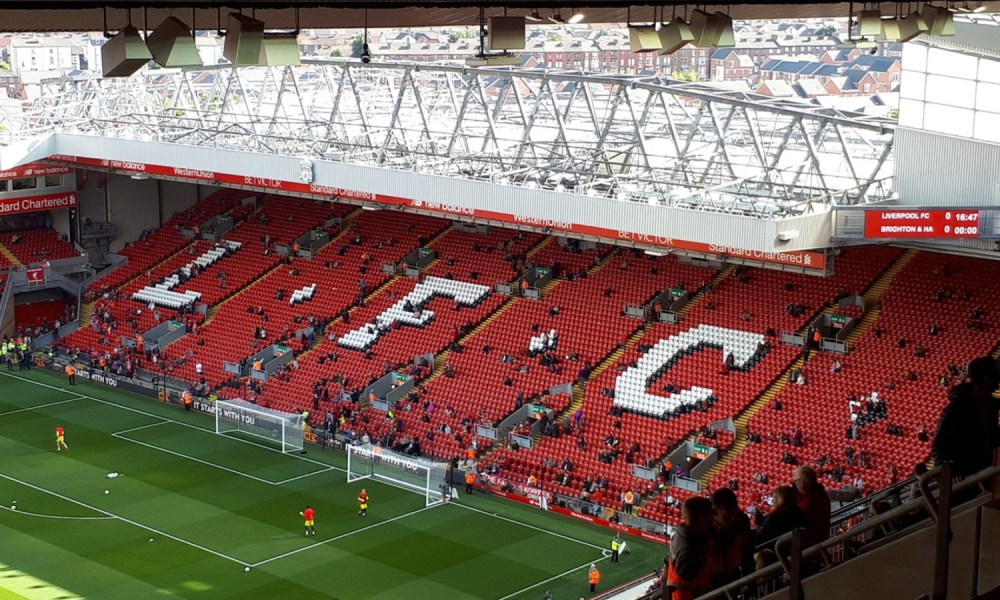 Aerial view of Liverpool FC's staidum seats.